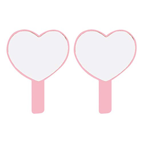 Lurrose 2pcs Handheld Mirror Small Heart Shaped Makeup Mirror Portable Plastic Travel Mirror for Women (Pink)