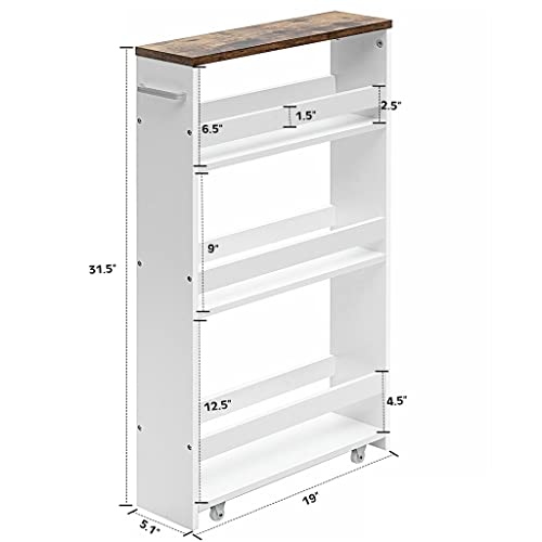 DINGZZ 4-layer Rolling -thin Practical Storage Cart Tower Kitchen Storage Box Handle White Storage Cart
