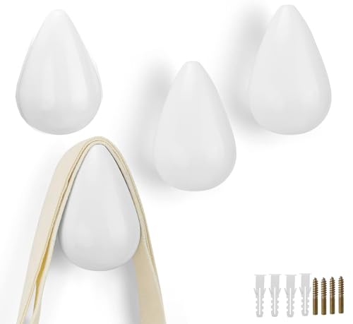 MARGUERAS 4pcs Water Drop Shaped Minimalist Design Decorative Creative Wall Mounted Coat Hat Hanger Hook (Black)