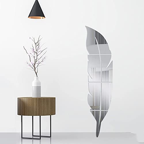 Feather Mirror Wall Sticker Acrylic Art Decoration Mirror Removable Mirror Decal for Gym, Living Room, Bedroom, Home Decoration