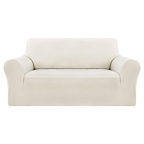 Deconovo Stretch Slipcovers Jacquard Sofa Cover Anti-Slip Polyester Spandex Elastic Fabric Sofa Protector(Two Seater, White)