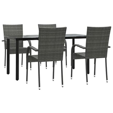 vidaXL Garden Dining Set 5 Piece Patio Furniture Outdoor Seating Armchair Table and Chair Dining Table Foldable Chair Grey Poly Rattan