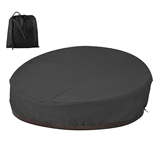 Patio Rattan Daybed Cover 210D Oxford Waterproof Round Rattan Daybed Cover Rattan Garden Furniture Cover for Rattan Day Bed Sofa (228x83cm) (Blac