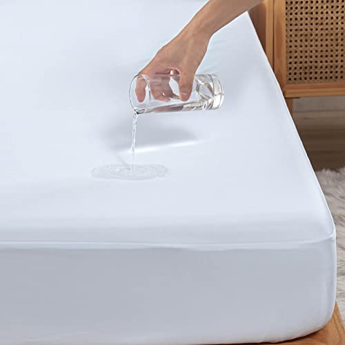 Kingnex Waterproof Split Queen Mattress Protector for Adjustable Bed Contains 2 Cover 30x80 Fitted Sheet Style with Elastic Deep Pocket Mattress