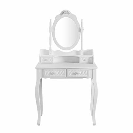 Home Source White Shabby Chic Dressing Table Vanity Unit Solid Wood Ornate Legs Assembled, 2 Drawer