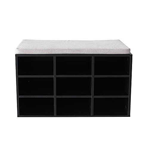PALAKLOT 9-Cube Storage Bench – Shoes Cabinet With Padded Seat – Perfect For Entryway, Bedroom And Living Room – 78.5X49X29.5cm (Black)