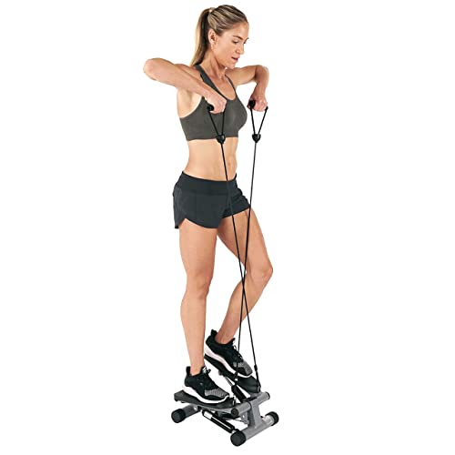 Sunny Health & Fitness Mini Stepper Machine, Stair Stepper Exercise Equipment with Resistance Bands and LCD Monitor, Air Climber Stepping Fitness