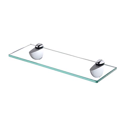 KES Glass Shelf 35CM Bathroom Shelf Wall Mounted 8MM Extra Thick Shower Tempered Glass Rectangular Polished Chrome Bracket, BGS3200S35