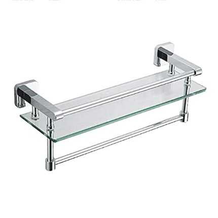 -Shelf,Towel Rack Bathroom Single-Layer Glass Shelf, Dressing Table with Towel Bar Bathroom Copper Sundries Storage Rack Wall-Mounted Towel Rack