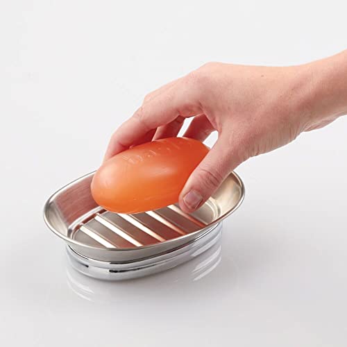 mDesign Set of 4 Stainless Steel Bathroom Accessories - Bathroom Set Including a Soap Dispenser, Soap Dish, Bathroom Tumbler and Toothbrush Holde