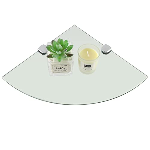 SAYAYO 250MM (7MM Thick) Bathroom Glass Corner Shelf  Glass Shelf Wall Mounted Tempered Transparent Glass with Chromed Shelf Brackets, EGBL1012S-