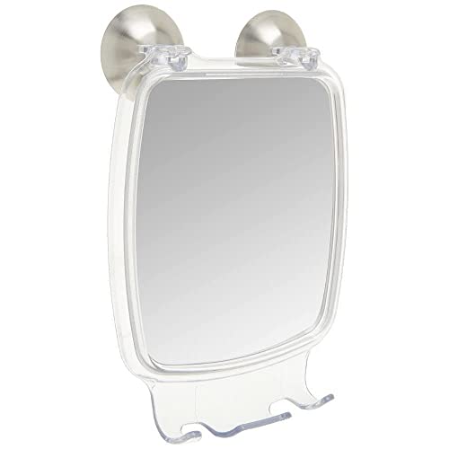 iDesign Forma Power Lock Shaving Mirror, Make-Up Mirror, Made of Plastic and Stainless Steel with Power Lock Suction Cups, Clear/Brushed