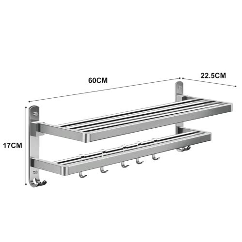 LONENESSL Towel Rails,Towel Rack,Towel Holder with 2 Towel Bars wall mounted,Top Layer 90° Folding Function,SUS304 Stainless Towel Rall for Bathr