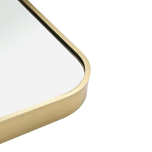 JENBELY 22x30 Inch Bronze Bathroom Mirror, Brushed Brass Gold Metal Framed Rectangular Mirror with Rounded Corner, Bathroom Vanity Mirror for Bed