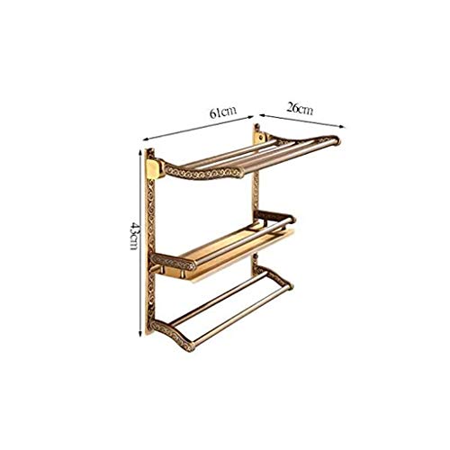 N/A Towel Racks for Bathroom Shelf with Foldable Towel Bar Holder and Hooks Wall Mounted Multifunctional Racks,Bronze
