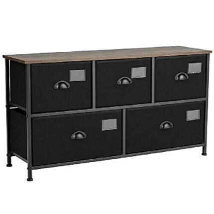 N/A 5-Drawer Dresser Storage Organizer Chest Fabric Drawer W/Labels Black