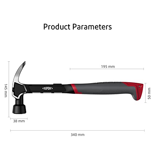 DuPont One-Piece Forged Claw Hammer, Utility Hammer With Safe Anti-Slip Grid Surface,Two-Way Pull Studs,Ergonomic Handle Design for Home