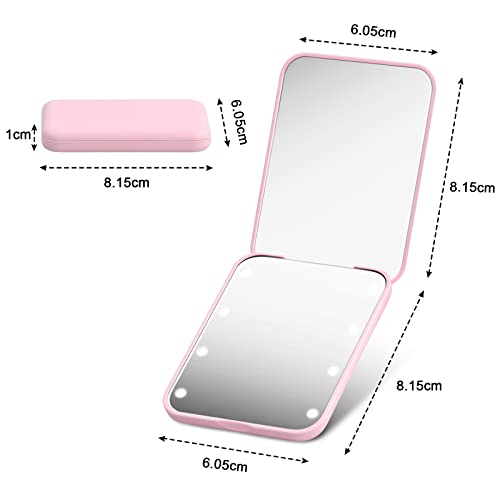 Chstarina Compact Mirror, Portable Makeup Mirror, Magnifying Mirror with Light, 1X / 2X Handheld LED Light Up Mirror, Small Travel Make Up Mirror