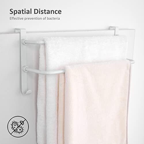 EMKE Double Towel Rail, Bathroom Over the Door Hanging Towel Rack with Hooks, Stainless Steel Sink Towel Holder with Large Space for Kitchen Toil