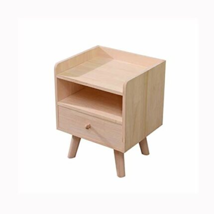 LUKEO Solid Wood Simple Bedroom Bedside Table, Mini Drawer Storage Wooden Cabinet