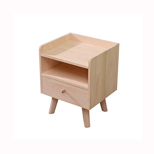 LUKEO Solid Wood Simple Bedroom Bedside Table, Mini Drawer Storage Wooden Cabinet
