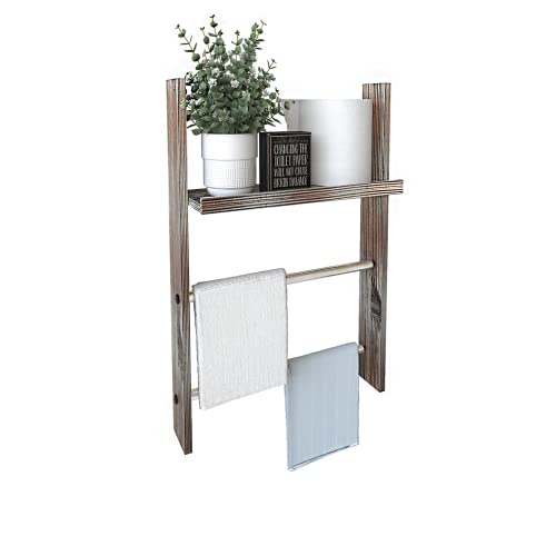 J JACKCUBE DESIGN Wood Wall Mounted Towel Rack Bathroom Wall Shelf MK576A (Rustic Wood)