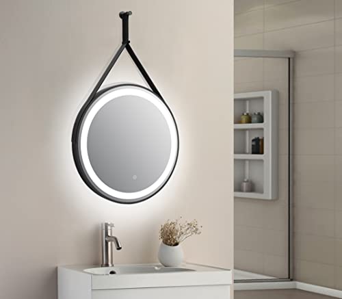 Keenware KBM-348 Round LED Black Framed Bathroom Mirror With Hook & Loop, 600mm