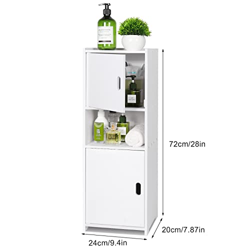 OUDIE Waterproof Bathroom Storage Cabinet,FreeStanding Cabinet Organizer Unit with 2 Door and Shelf for Store Toilet Paper,Books,Shampoo,White.
