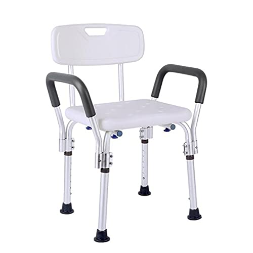 Irfora Aluminum Alloy Shower Bench with Armrest and Back Non- Shower Stool Adjustable Shower Chair with Drainage Holes Multifunctional Bath Seat
