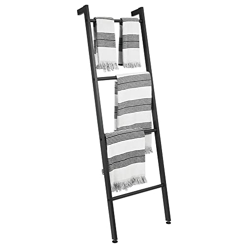 mDesign Metal Wall-Leaning Towel Ladder for Bathroom - 4-Level Decorative Ladder Rack and Towel Holder - Rustic Bath Towel Storage Stand for Mode