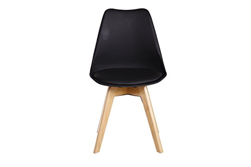 P&N Homewares® Lorenzo Tulip Chair Plastic Wood Retro Dining Chairs White Black Grey Red Yellow Pink Green Blue (BLACK)