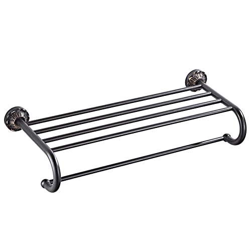 HIGOH Towel Racks,Bathroom Towel Rack Wall Mounted Towel Holder,Copper Towel Rack with Single Towel Bar Wall Mount Shelf,Towel Rail,Bronze Brushe