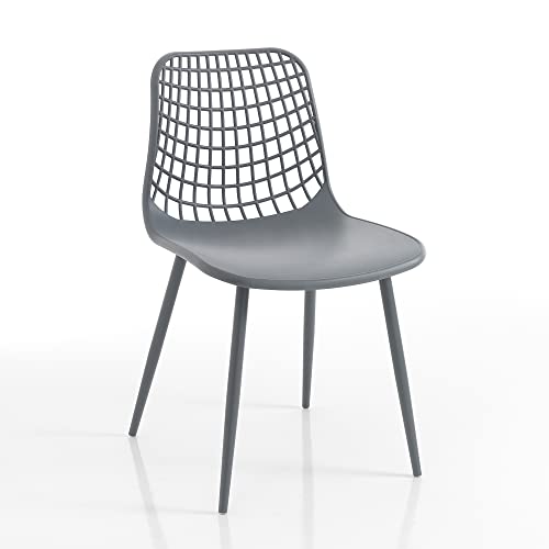 Oresteluchetta Set of 4 Chairs Indoor/Outdoor, Polypropylene Alloy Steel, Grey, cm. H.80 x L.46 x P.55