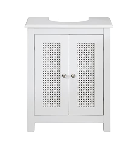 House & Homestyle Retford Under Basin Cabinet with Double Doors & Rattan Design – 60 x 48 x 29.9cm, White