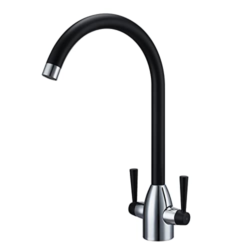 Hapilife Kitchen Tap Modern Design Monobloc Two Handle High Arc 360 Swivel Spout Mono Hot and Cold Water Sink Taps Mixers Faucet Brushed Nickel H