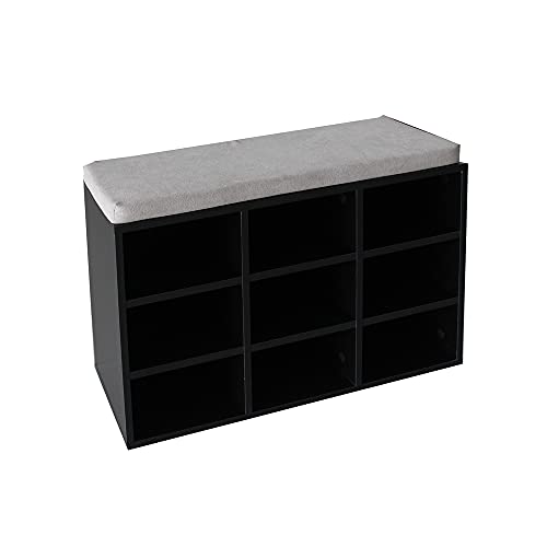 PALAKLOT 9-Cube Storage Bench – Shoes Cabinet With Padded Seat – Perfect For Entryway, Bedroom And Living Room – 78.5X49X29.5cm (Black)