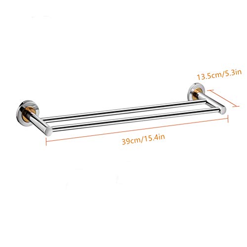 Double Towel Bar, Tiberham Double Layer Towel Rail Multi-Function Towel Rack, Contemporary Style Polished Finish Towel Holder Hanger Wall Mounted