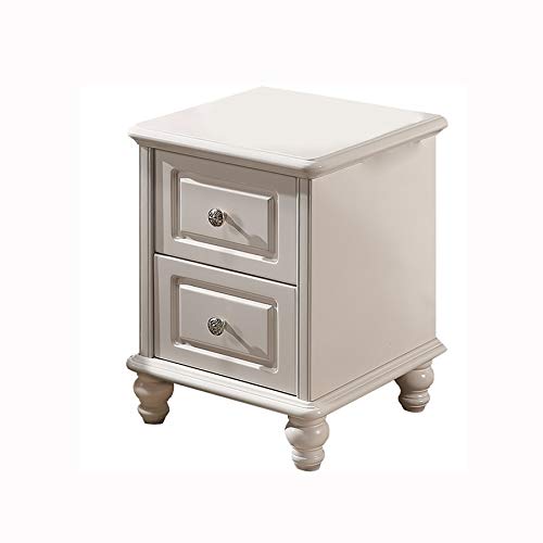 JYDQM 40cm Bedside Table Solid Wood Bedroom Simple Mini Bedside Table, White Double Drawer Design Bedside Table