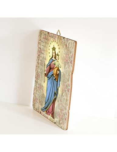 Fratelli Bonella | Vintage Style Shaped Wooden Picture by Mary Help of Christians 19x24 cm | Made in Italy