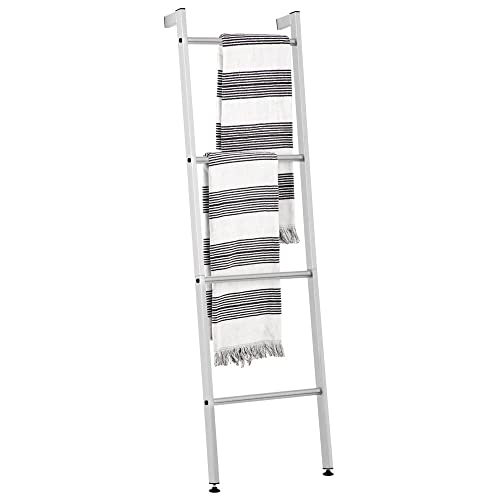 mDesign Metal Wall-Leaning Towel Ladder for Bathroom - 4-Level Decorative Ladder Rack and Towel Holder - Rustic Bath Towel Storage Stand for Mode