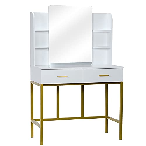 JJZXD Dresser With Stool Set With Frame 2 Drawers Steel Frame Makeup Table Bedroom Makeup Dresser