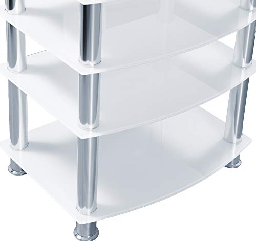 Homeology GALAGO 5-Shelf Premium Opti-White Glass with Silver Legs AV Rack