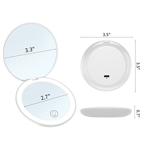 MILEDUO Travel Mirror with Light 1x/10x Compact Magnifying Mirror,Handheld 2-Sided Pocket Mirror Led Small Makeup Mirror for Purses,Mirror for Ha