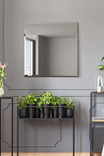 MirrorOutlet The Moderni - Large Bevelled edged Modern Square Wall Mirror 24" X 24" (60cm X 60cm) Silver Mirror Glass On A Black Backing