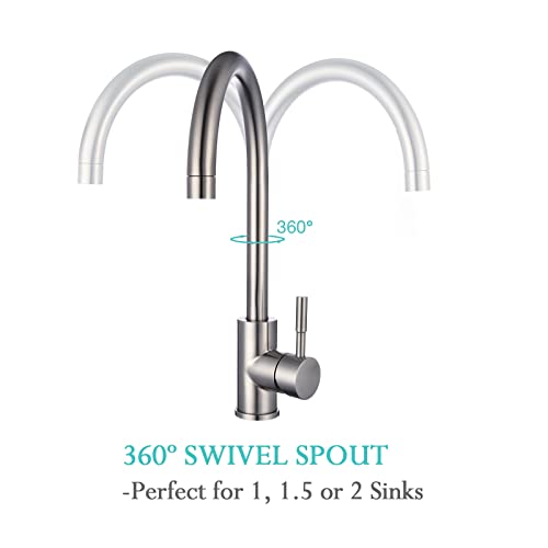 Kitchen Taps Stainless Steel Kitchen Sink Tap Mixer Brushed Nickel Single Lever 360º Swivel Spout Monobloc Mixer Taps for Kitchen Sink High Arc H