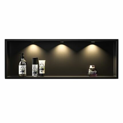 Bernkot Stainless Steel Shower Niche 36" X 12" Matte Black with Round Led Light No Tile Needed Wall Niche Recessed Shower Shelf for Bathroom Over