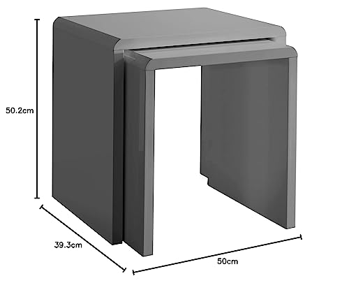House & Homestyle Set of 2 Side, High Low Nesting Cube Inspired End Tables for Living Room, Bedside, Office or Lounge, 50cm-Grey Gloss, One Size