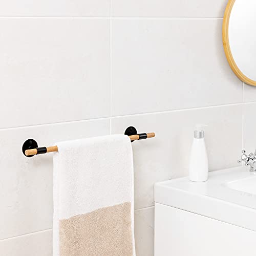 Navaris Wall Mounted Towel Rail - Screw-On Wooden Bamboo Single Shower Towel Holder Bar for Bathroom or Kitchen Tea Towels - 43.5cm Long