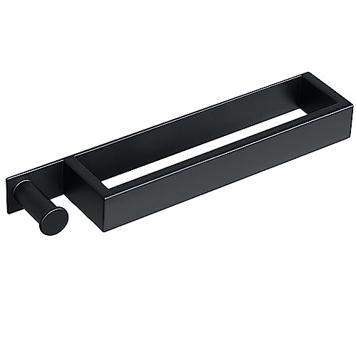 SAYAYO Towel Rail Wall Mounted Self Adhesive Towel Holder with a Hook 30CM/12-Inch Matte Black Towel Rack for Bathroom Kitchen SUS304 Stainless S