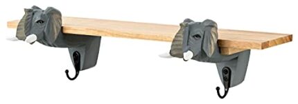 your castle Wall-Mounted Coat Rack with Shelf & Hooks, Safari Animals: Elephants, Wooden Animal Heads, Shelf: 46 x 8.5 cm/Hooks: 17 cm